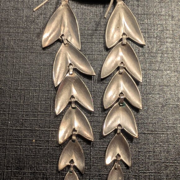 Dangle Leaf Earrings Sterling Silver Estate Vtg - Picture 4 of 4